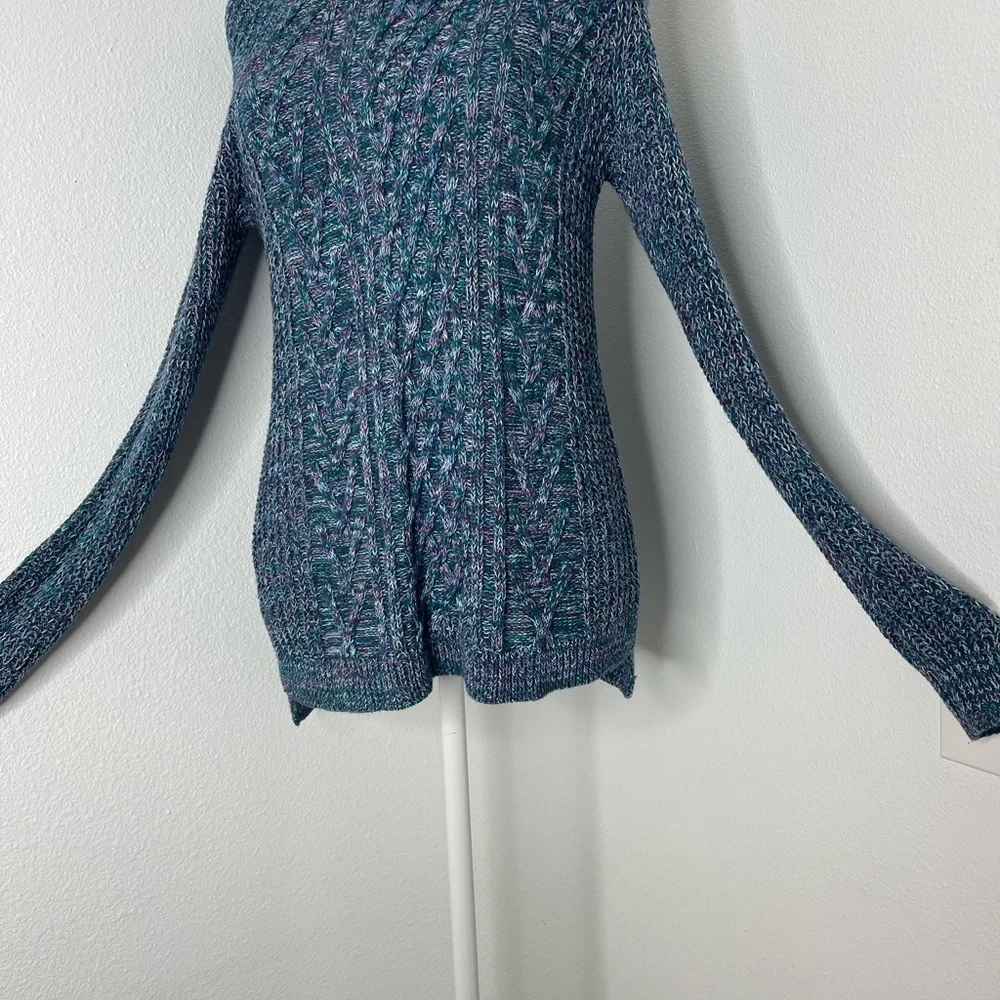 Faded Glory Women's Teal Multicolor Long Sleeve Cable Knit Pullover Sweater Sm